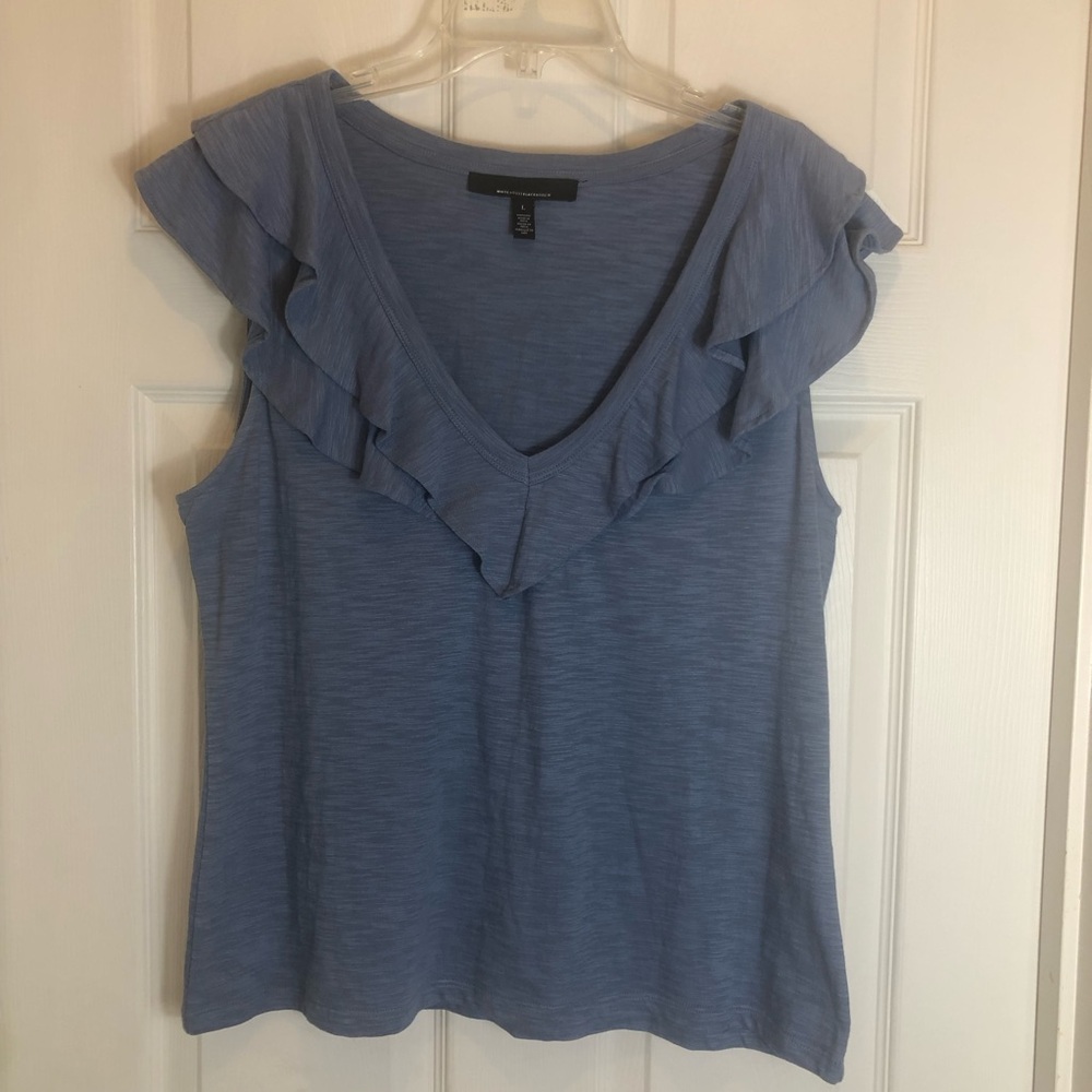White House Black Market V-Neck Sleeveless Ruffle Blouse  Size L